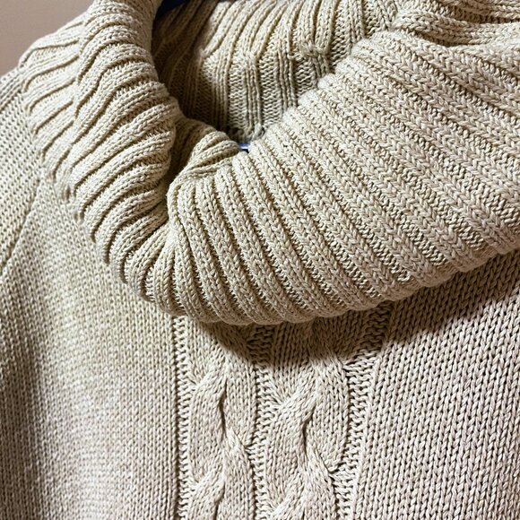 Creamy Tan RECYCLED COTTON Made in Canada Long Cowl cable knit GVUC Sz M-L - Picture 4 of 8